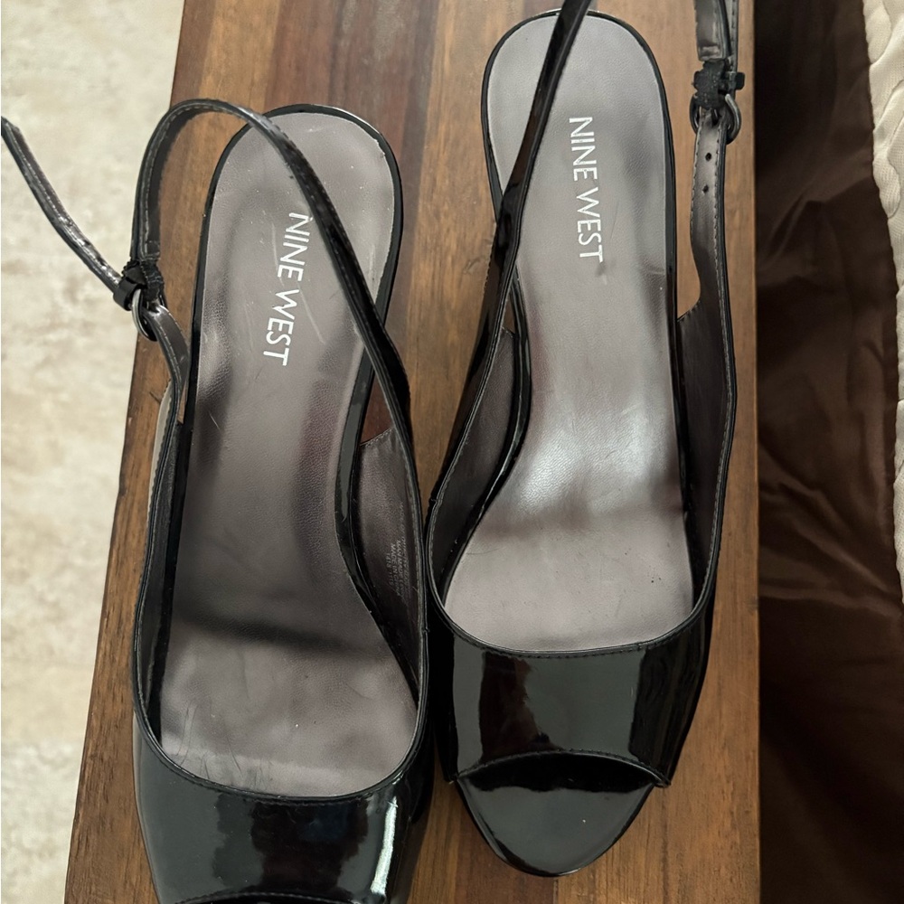 Nine West Black Patent Slingback Heels